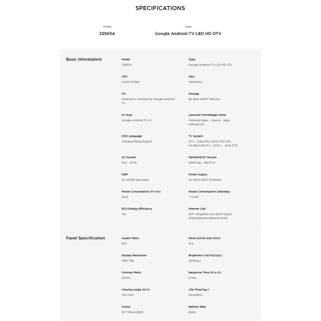 TCL 32" AI Smart Android TV 32S65A | Dolby Audio | AI-IN | Voice Search | Google Assistant | Chromecast Built-in | Built In Youtube & Netflix | Android TV with 2 Years Warranty