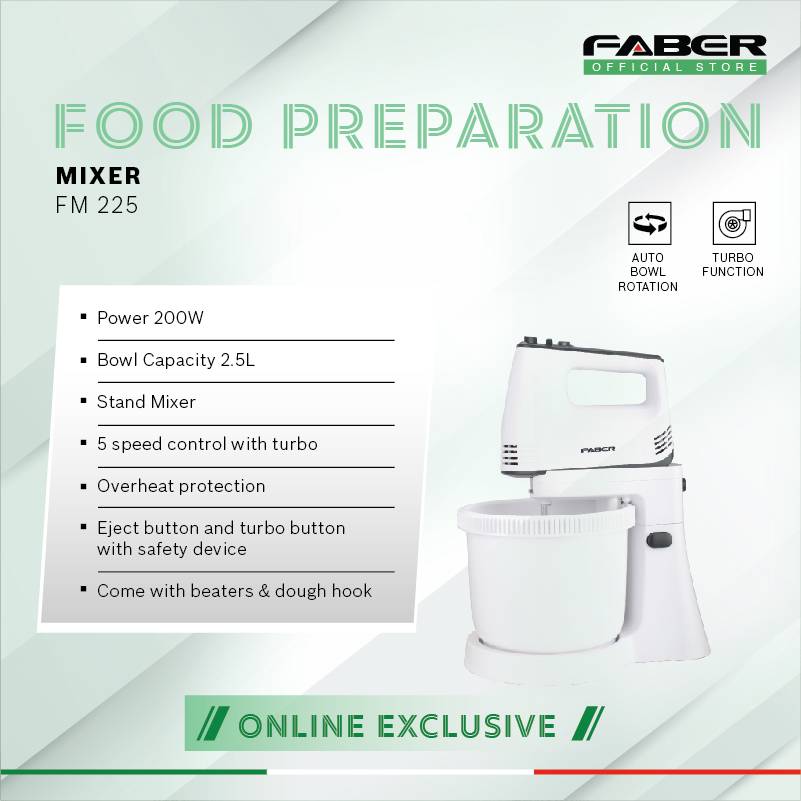 FABER 2.5L Stand Mixer FM 225 5 Speeds Control with Turbo Overheat