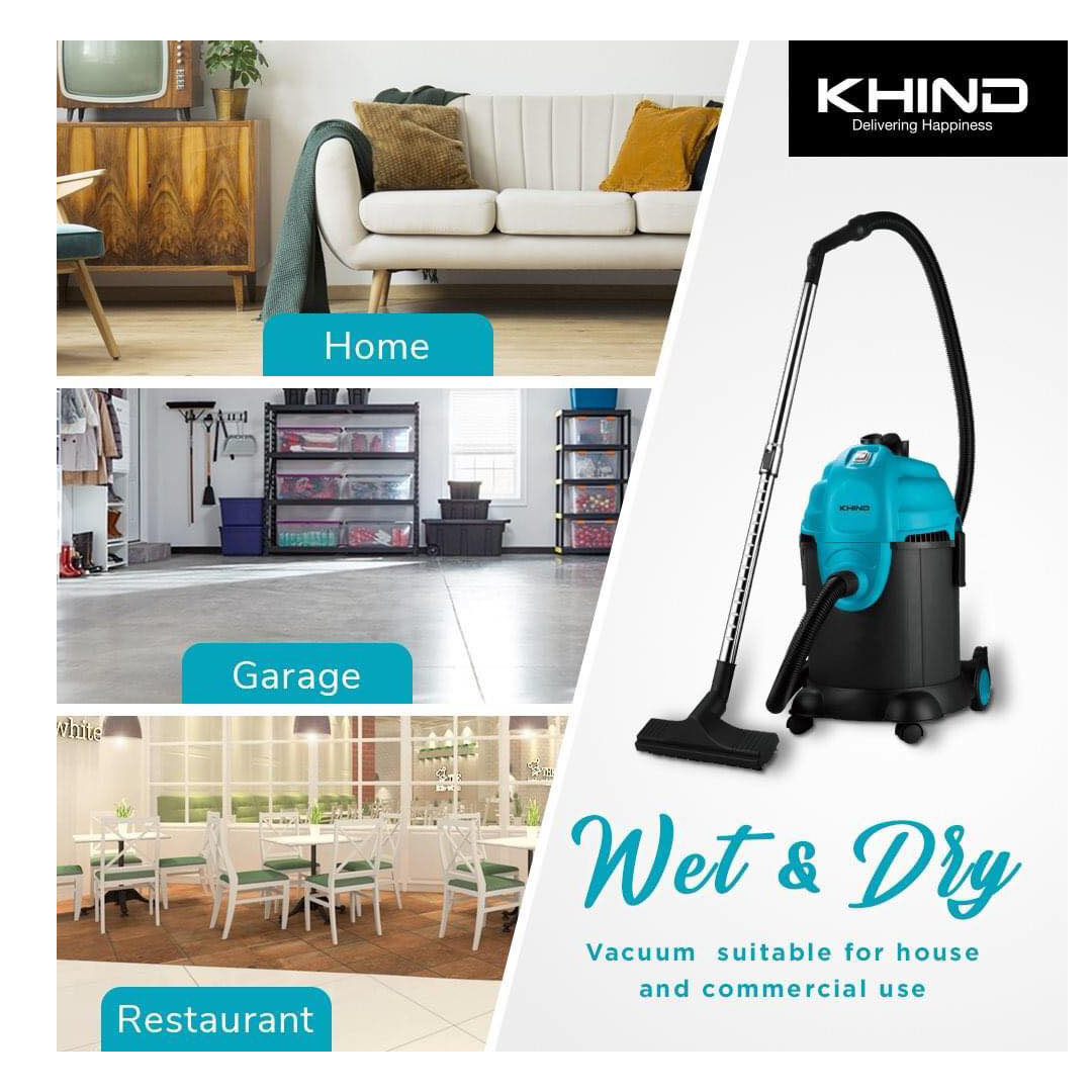 KHIND 1600W Wet & Dry Vacuum Cleaner VC3666 | 4 Meters Cable Length Exposed | HEPA Filter | Washable Dust Filter Bag | Vacuum Cleaner with 1 Year Warranty