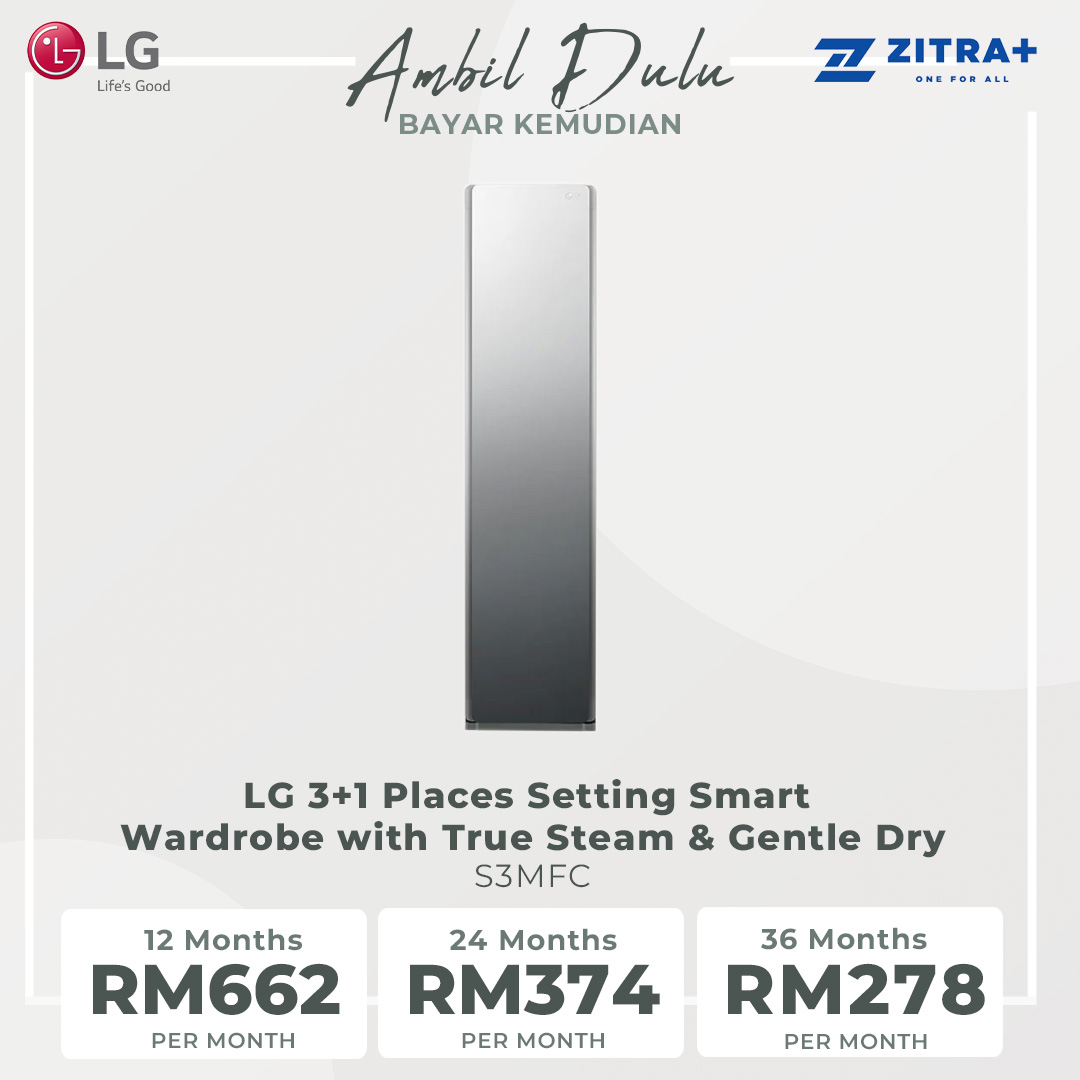 LG 3+1 Places Setting Smart Wardrobe with True Steam & Gentle Dry S3MFC | Wi-Fi | Moving Hanger | Refresh Mode | Smart Wardrobe with 1 Year Warranty