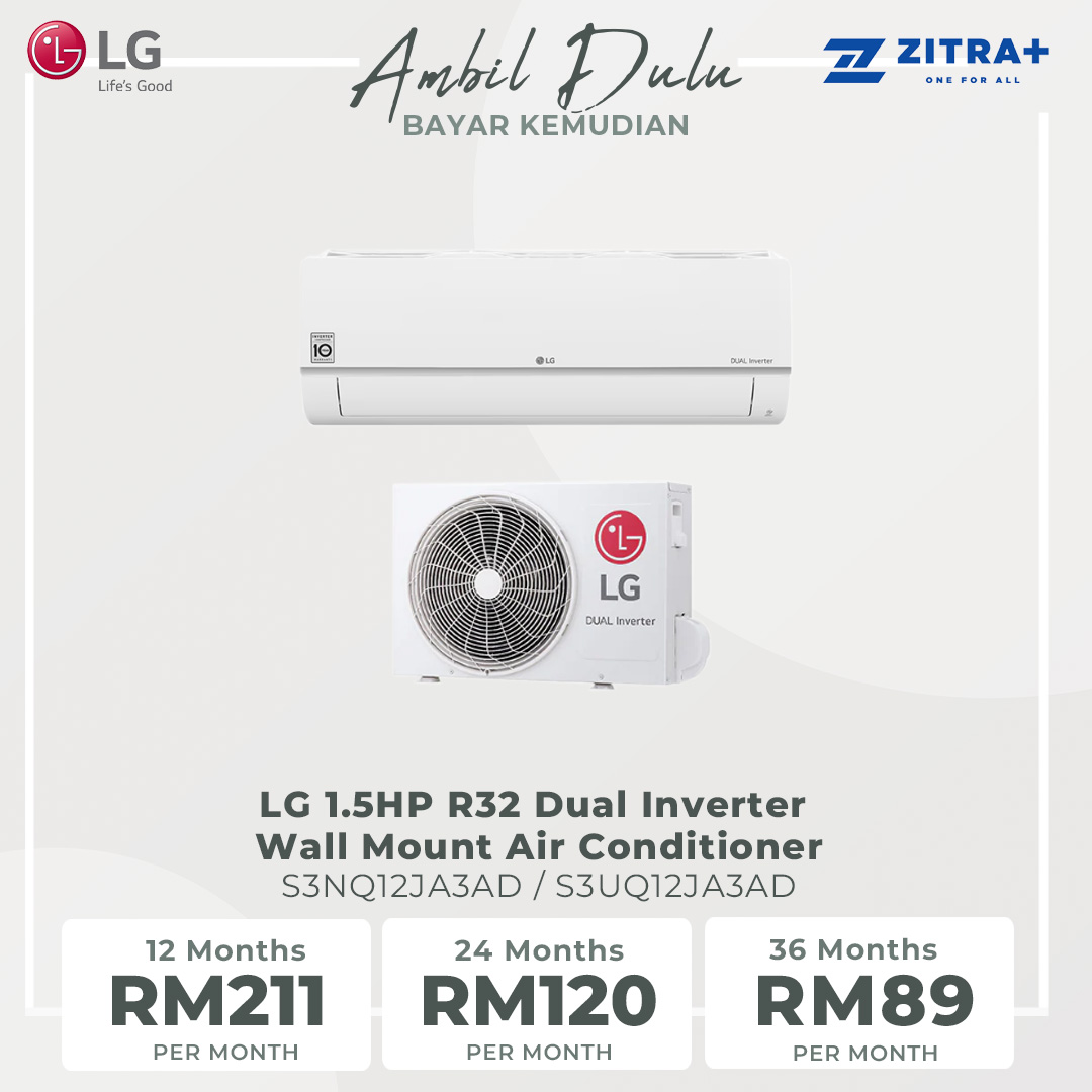 LG 1.5HP R32 Dual Inverter Wall Mount Air Conditioner S3NQ12JA3AD / S3UQ12JA3AD | Fast Cooling | Dehumidifier | Auto Cleaning | Air Conditioner with 2 Year Warranty