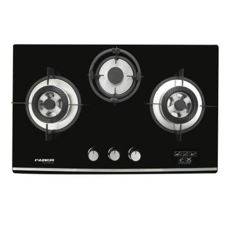FABER 3 Burners Built-In Glass Hob FGH PRESTO 3B/76BK | Cast Iron Support | Easy Cleaning Design | Glass Hob with 1 Year Warranty