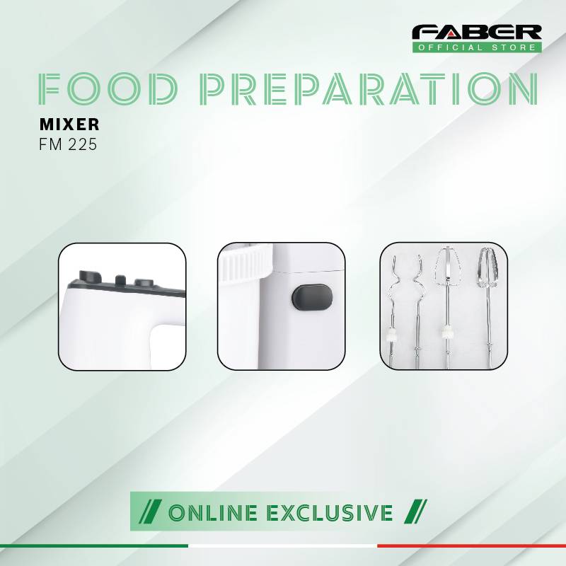 FABER 2.5L Stand Mixer FM 225 | 5 Speeds Control with Turbo | Overheat Protection | Bowl Rotate During Operation | Come with Beaters & Dough Hook | Stand Mixer with 1 Year Warranty