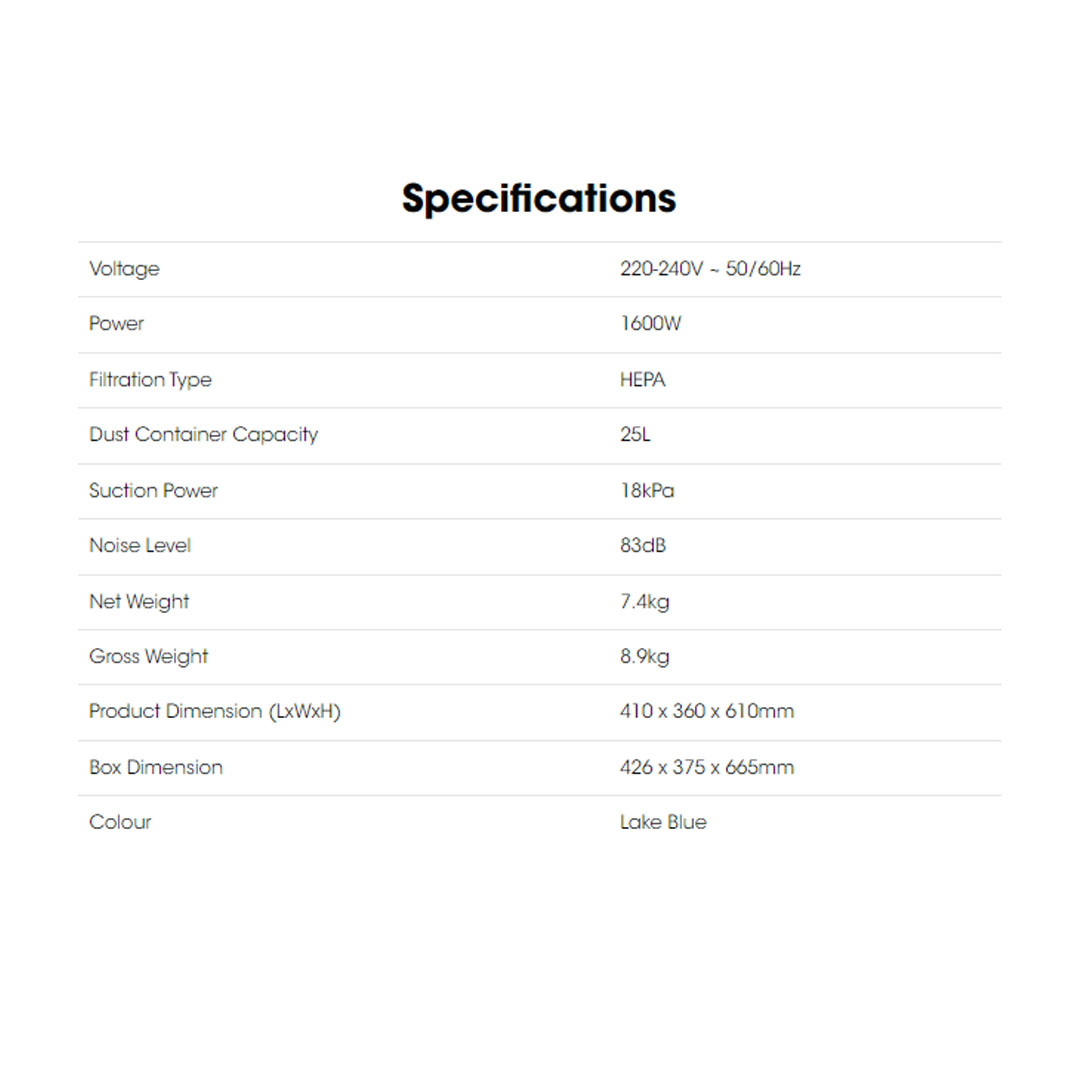 KHIND 1600W Wet & Dry Vacuum Cleaner VC3666 | 4 Meters Cable Length Exposed | HEPA Filter | Washable Dust Filter Bag | Vacuum Cleaner with 1 Year Warranty