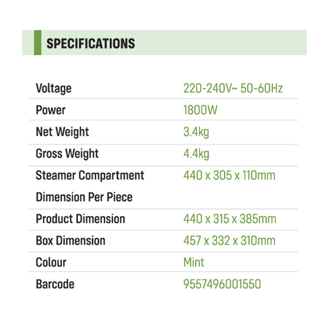 KHIND 22L Electric Food Steamer SE1800 | 22L Large Capacity Steamer Compartment (11L+11L) | Food Safe Quality Material | Rapid Heat for Faster Cooking | 60 Minutes Timer Control Knob | Electric Food Steamer with 1 Year General Warranty