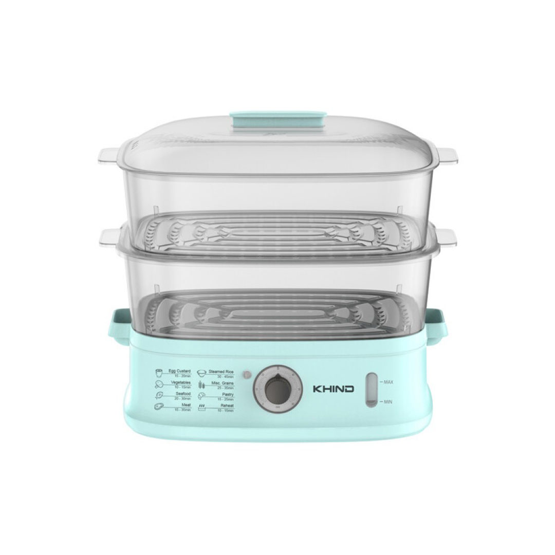 KHIND 22L Electric Food Steamer SE1800 | 22L Large Capacity Steamer Compartment (11L+11L) | Food Safe Quality Material | Rapid Heat for Faster Cooking | 60 Minutes Timer Control Knob | Electric Food Steamer with 1 Year General Warranty