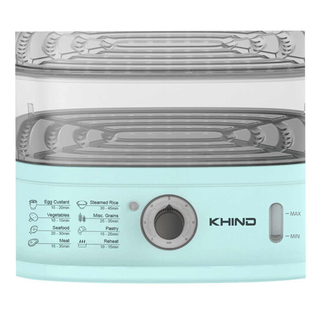 KHIND 22L Electric Food Steamer SE1800 | 22L Large Capacity Steamer Compartment (11L+11L) | Food Safe Quality Material | Rapid Heat for Faster Cooking | 60 Minutes Timer Control Knob | Electric Food Steamer with 1 Year General Warranty