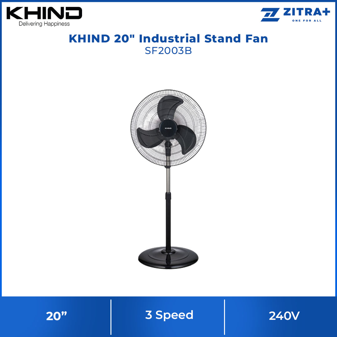 KHIND 20" Industrial Stand Fan SF2003B | 3 Speed Setting | 3 Aluminium Fan Blade | Smooth Oscillation | High Air Delivery | Stand Fan with 1 Year Warranty