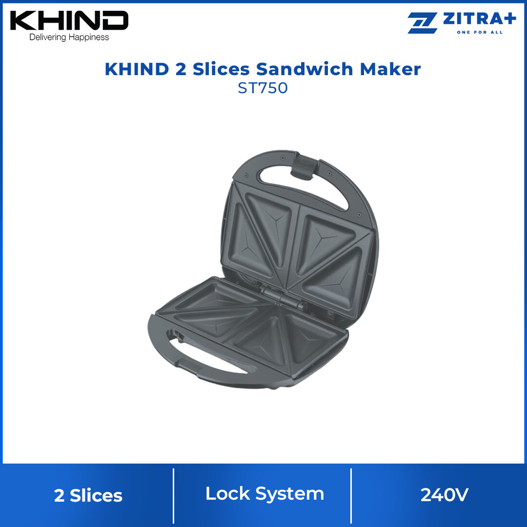 KHIND Sandwich Maker ST750 | Easy to Clean | Lock System | Non-Stick Coating Plate | Upright for Storage | Sandwich Maker with 1 Year General Warranty