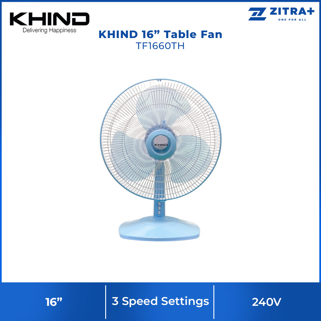 KHIND 16" Table Fan TF1660TH | Strong Air Delivery | 3 Speed Selection | Built-in Safety Thermal Fuse | Reinforced Safety Fan Guard | Table Fan with 1 Year General Warranty & 3 Years Motor Warranty