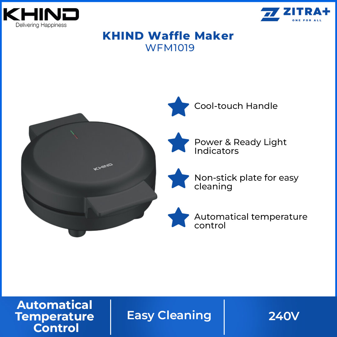 KHIND Waffle Maker WFM1019 | Cool-touch Handle | Power & Ready Light lndicator | Non-stick Plate For Easy Cleaning | Automatical Temperature Control | Waffle Maker with 1 Year General Warranty