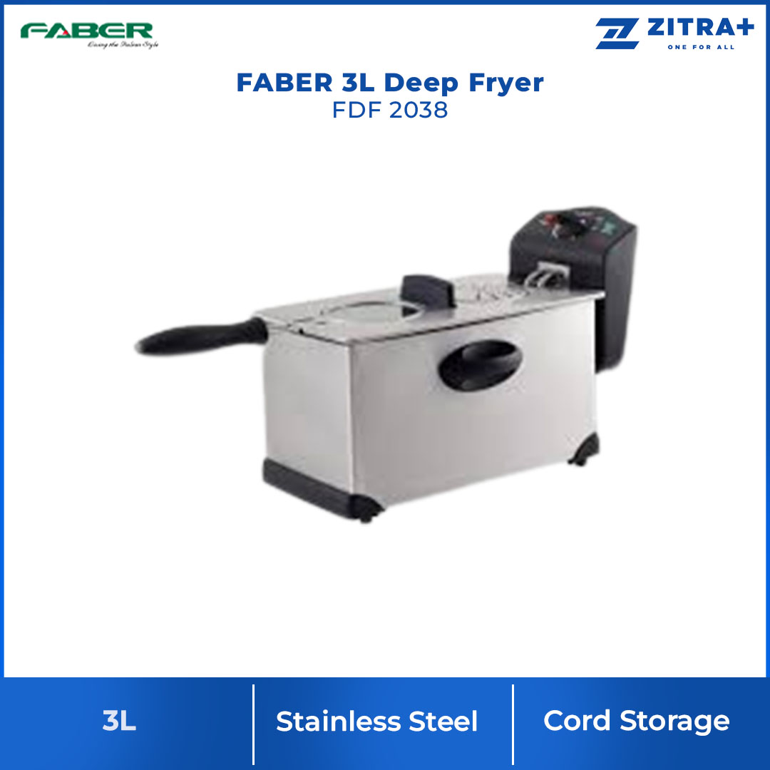 FABER 3L Deep Fryer FDF 2038 | Stainless Steel Housing | Removable Oil Container | Adjustable Temperature Control | Immersed Oil Heating Element | Deep Fryer with 1 Year Warranty