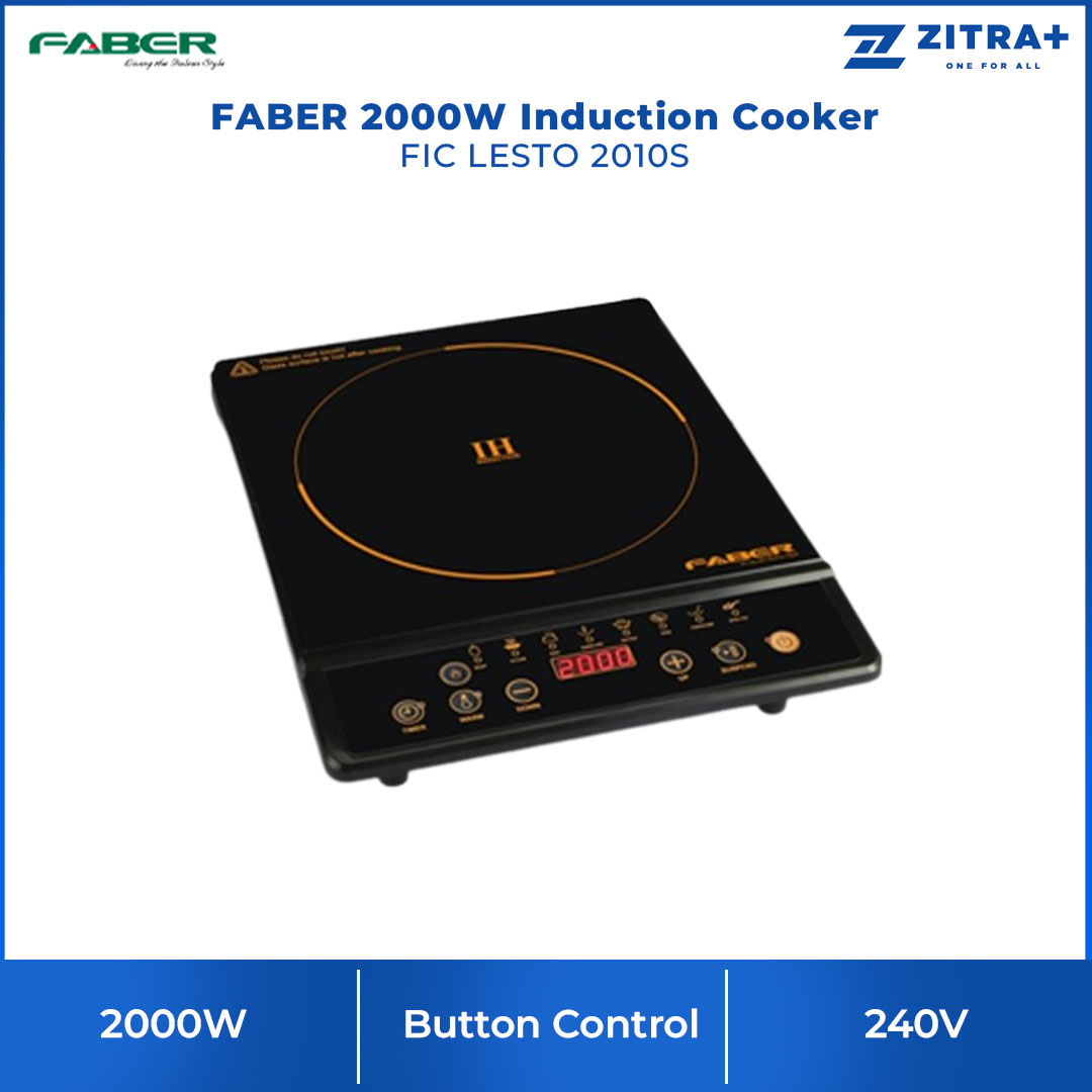 FABER 2000W Induction Cooker FIC LESTO 2010S | 8 Pre-set Functions | Button Control | Table Top Used | Comes with Timer & Warm Button | Induction Cooker with 1 Year Warranty