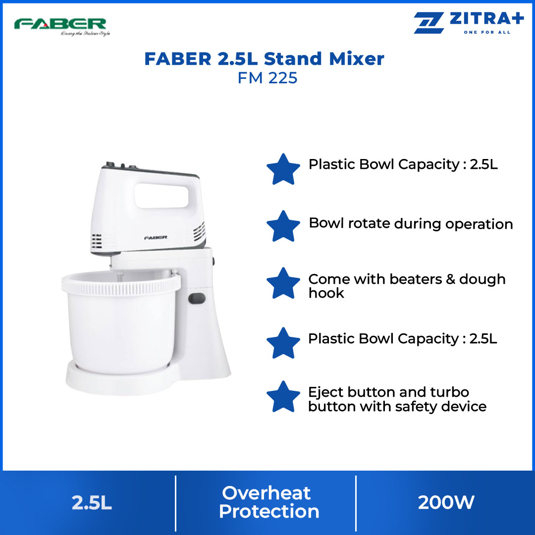 FABER 2.5L Stand Mixer FM 225 5 Speeds Control with Turbo Overheat