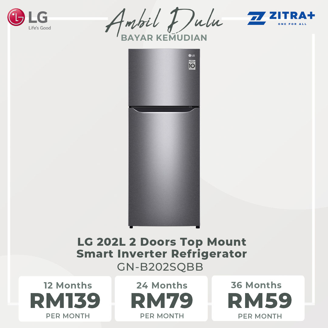 LG 202L 2 Doors Top Mount Smart Inverter Refrigerator GN-B202SQBB  | Humidity Controller | Moist Balance Crisper | Big Vegetable Box | Refrigerator with 1 Year Warranty