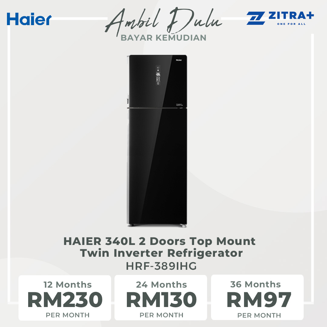 HAIER 340L 2 Doors Top Mount Twin Inverter Refrigerator HRF-389IHG | No Frost | LED Controller | Door Pocket | Ice Maker | Humidity Control | Vegetable Box | Refrigerators with 2 Year Warranty