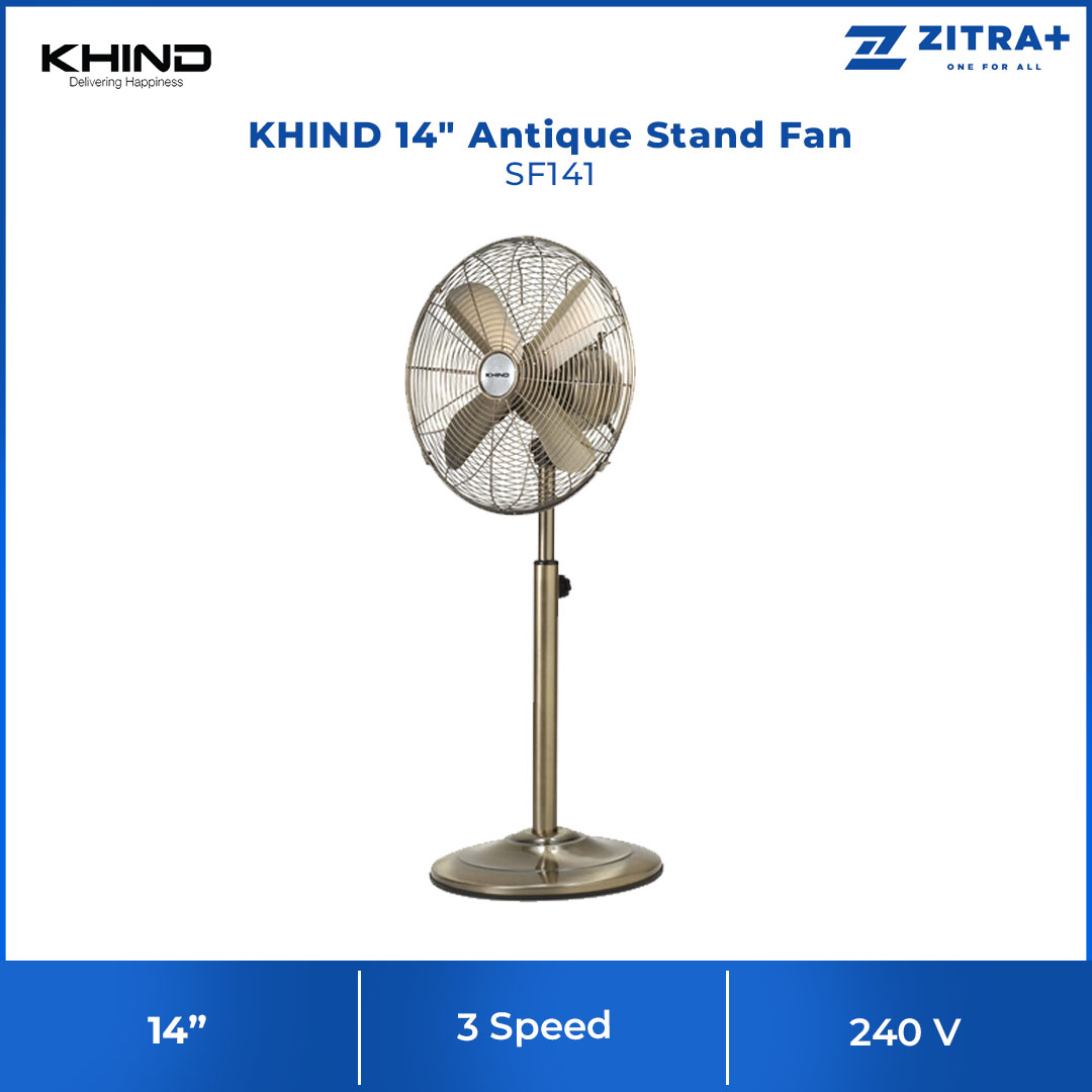 KHIND 14" Antique StandFan  SF141 | 3 Speed Setting | Built-In Safety Thermal Fuse | Adjustable Heights | Stand Fan with 1 Year General Warranty & 3 Years Motor Warranty