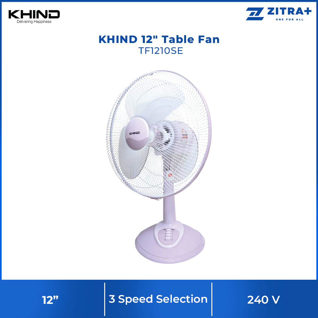 KHIND 12" Table Fan TF1210SE | 3 Speed Selection | Built-in Safety Thermal Fuse | Strong Air Delivery | Full Copper Motor | Table Fan with 1 Year General Warranty & 3 Years Motor Warranty