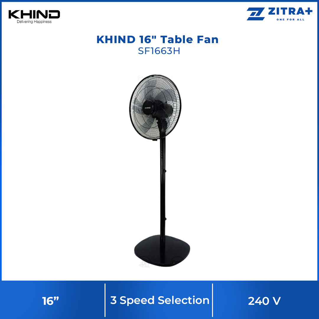 KHIND 16" Stand Fan SF1663H | 5 Blade with Strong Wind | Built-in Safety Thermal Fuse | 3 Speed Selection | High Performance Motor | Stand Fan with 1 Year General Warranty & 3 Years Motor Warranty