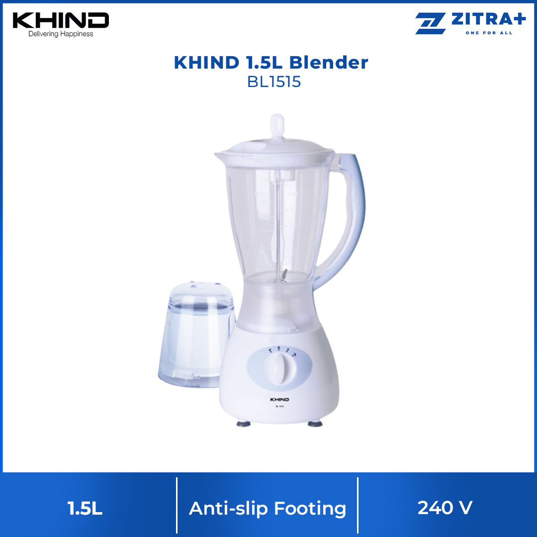 KHIND 1.5L Blender BL1515 | With Resettable Thermal Link for Motor Protection | Jar Safety Locking Mechanism | Quality Stainless Steel Blade | Blender with 1 Year Warranty