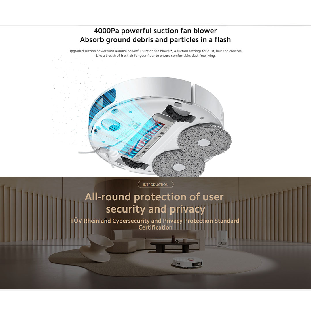 Xiaomi 70W Robot Vacuum X10+ B101GL | Easy To Clean | RGB Camera | Map Management | Xiaomi Home App | S-Mopping Assistant | Auto Pads Lifting | Object Recognition | Laser Navigation | Vacuum with 1 Year Warranty