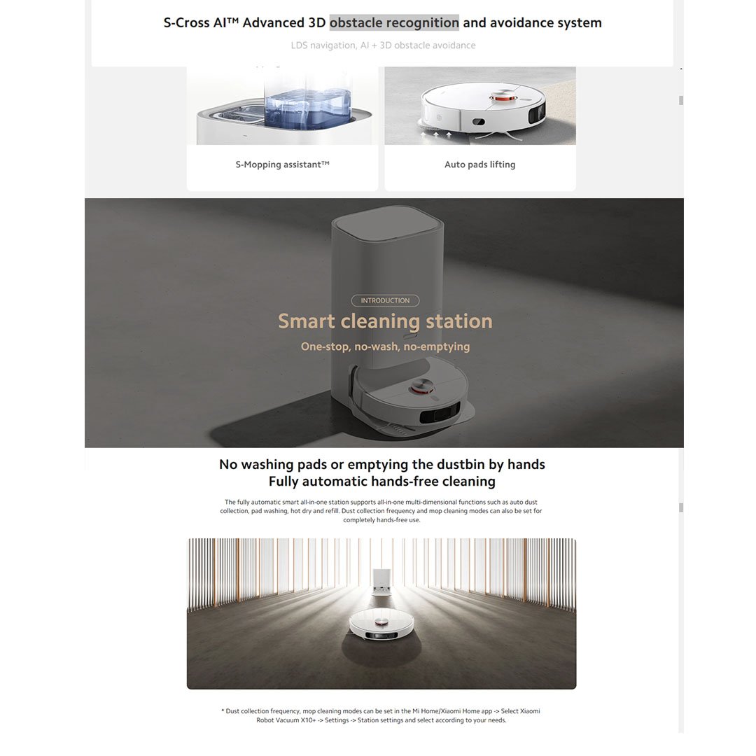 Xiaomi 70W Robot Vacuum X10+ B101GL | Easy To Clean | RGB Camera | Map Management | Xiaomi Home App | S-Mopping Assistant | Auto Pads Lifting | Object Recognition | Laser Navigation | Vacuum with 1 Year Warranty