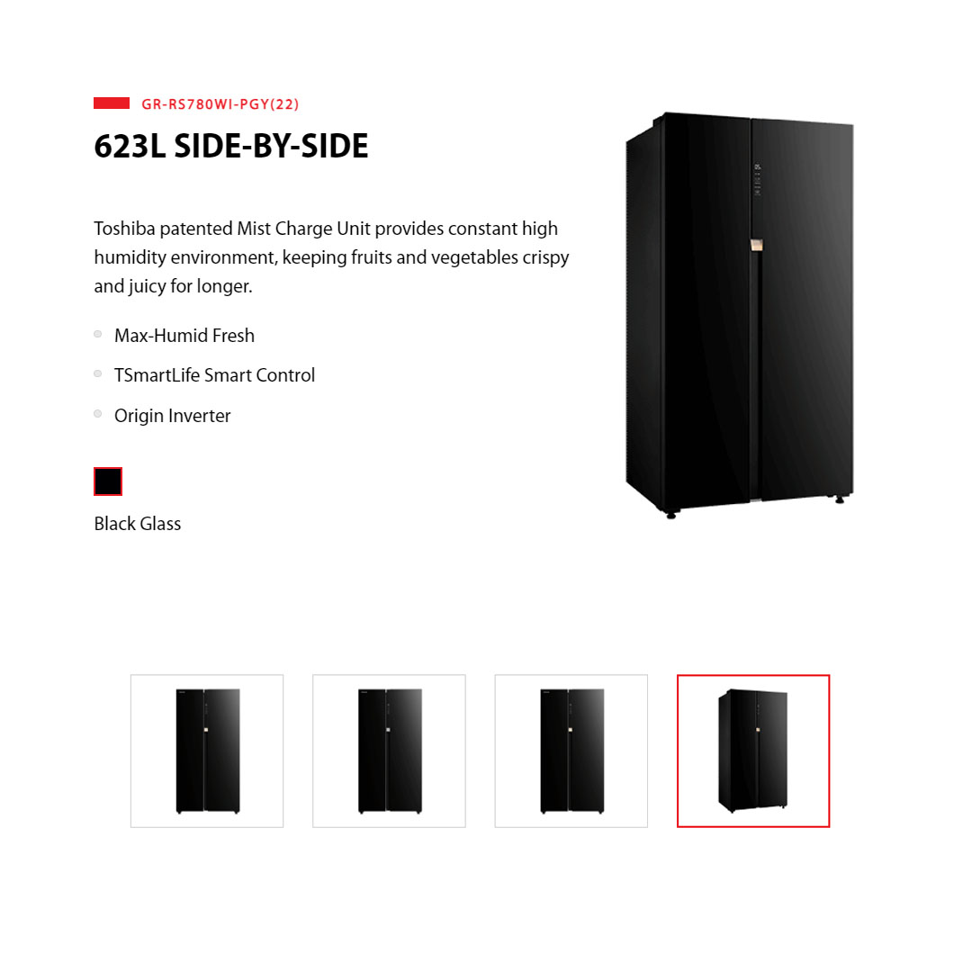 TOSHIBA 623L Side by Side Origin Inverter Refrigerator GR-RS780WI-PGY(22)  | Dual Alloy Cooling | Pure Bio | Touch Digital Panel | Twist Ice Maker | TSmartLife Smart Control |  Refrigerator with 1 Year Warranty