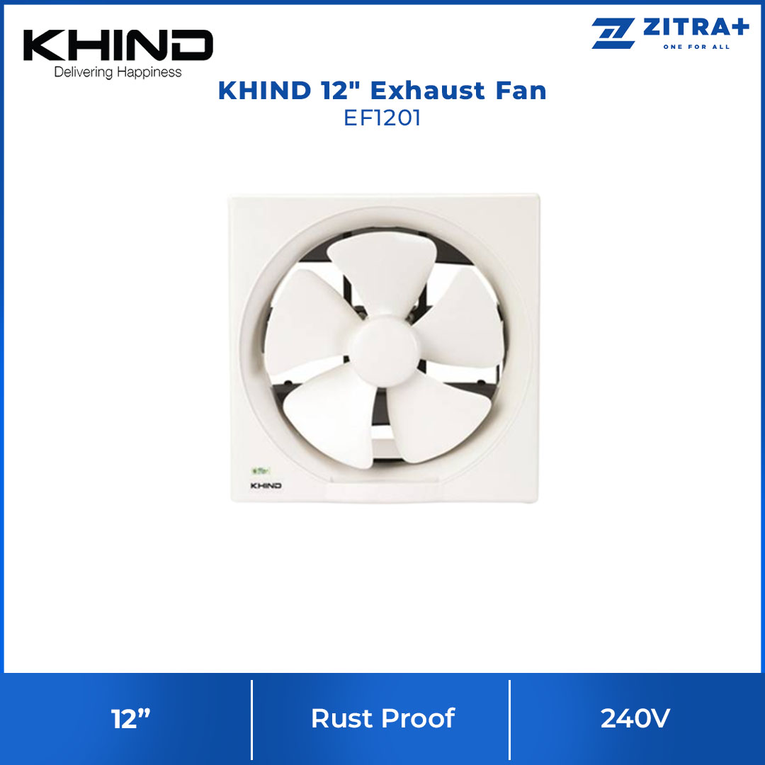 KHIND 12" Exhaust Fan EF1201 | Built-in Safety Thermal Fuse | Back-Flow Louvres | Built-in Oil Receptable-Detachable For Cleaning | Exhaust Fan with 1 Year General Warranty & 3 Years Motor Warranty
