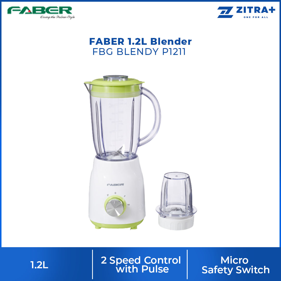 FABER 1.2L Blender FBG BLENDY P1211 | 2 Speed Control With Pulse | 1.2L Plastic Jar & 0.2L Grinder | Quality SUS Blade | Blender with 1 Year Warranty
