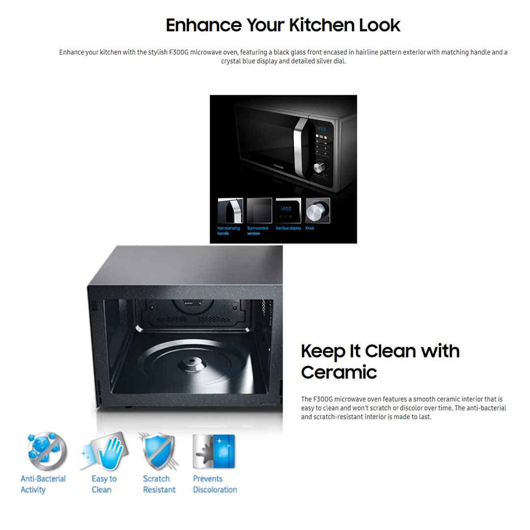 SAMSUNG 28L Solo Microwave Oven MS28F303TFK/SM | Ceramic Enamel Cavity | Healthy Steam Function with Power Steam Bowl | Healthy Cooking Function | Microwave Oven with 1 Year Warranty