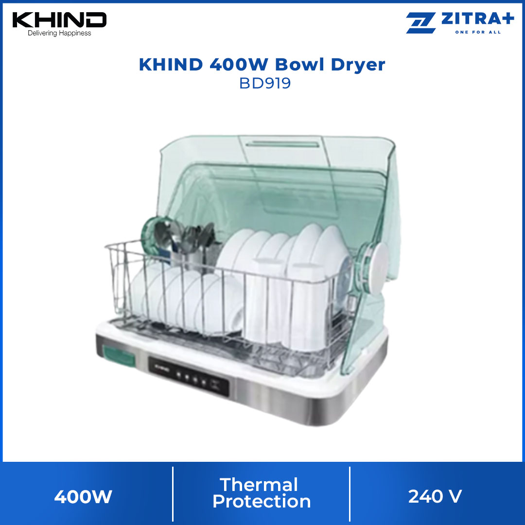 KHIND 400W Dish Dryer BD919 | Hygienic Drying | Stainless Steel Tray | Extra Cutlery Holder | Dish Dryer with 1 Year Warranty