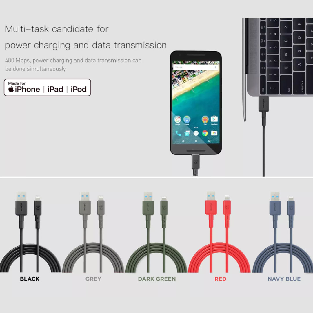 mYmosh 1.2m Lightning To USB Cable | USB-IF Certification | Support Fast Charge And SuperCharge | Tinned Copper Ground Wire | Thermoplastic Elastmer (TPE) | Cable with 2 Year Warranty