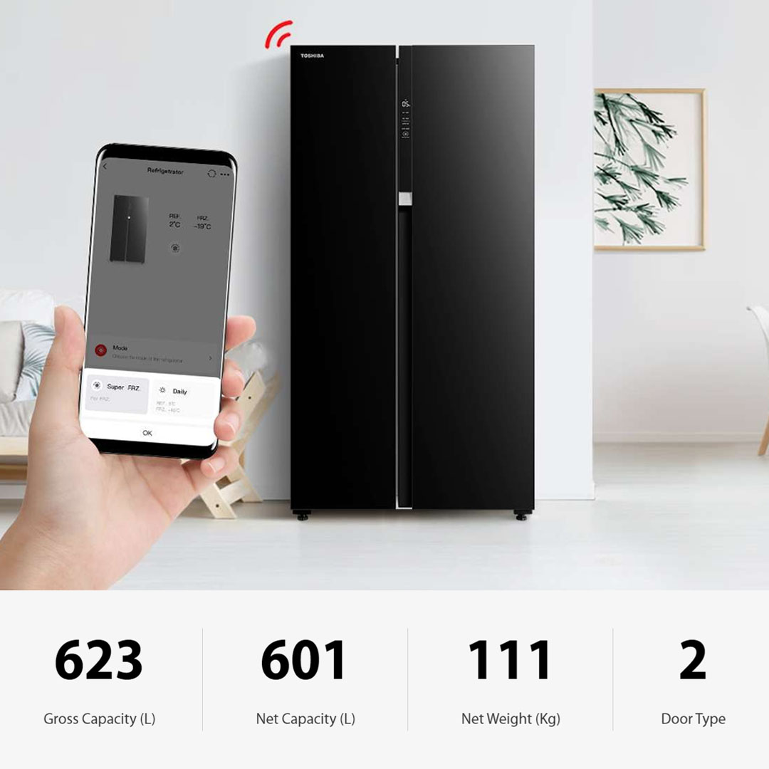 TOSHIBA 623L Side by Side Origin Inverter Refrigerator GR-RS780WI-PGY(22)  | Dual Alloy Cooling | Pure Bio | Touch Digital Panel | Twist Ice Maker | TSmartLife Smart Control |  Refrigerator with 1 Year Warranty