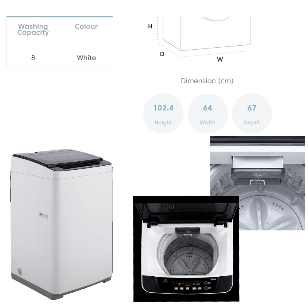 Beko 8KG Top Load Washing Machine BTU8086W Fuzzy Control AquaWave
