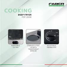 FABER 3L Deep Fryer FDF 2038 | Stainless Steel Housing | Removable Oil Container | Adjustable Temperature Control | Immersed Oil Heating Element | Deep Fryer with 1 Year Warranty