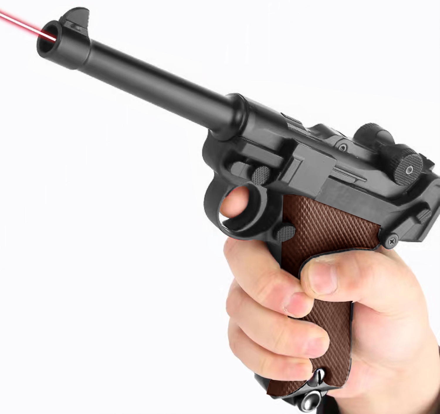 レーザーガン モデルガン 排莢式 モデル銃 ルガー P08 拳銃レーザー照射モデルおもち ブローバックスライドストップ 