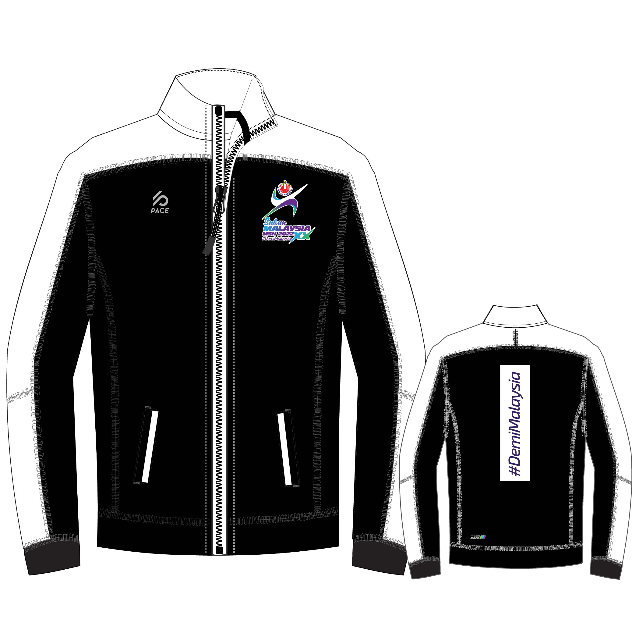 Sukan Malaysia XX MSN 2022 - SPORT TRACK JACKET - WHITE/NAVY AND BLACK/WHITE-PACE