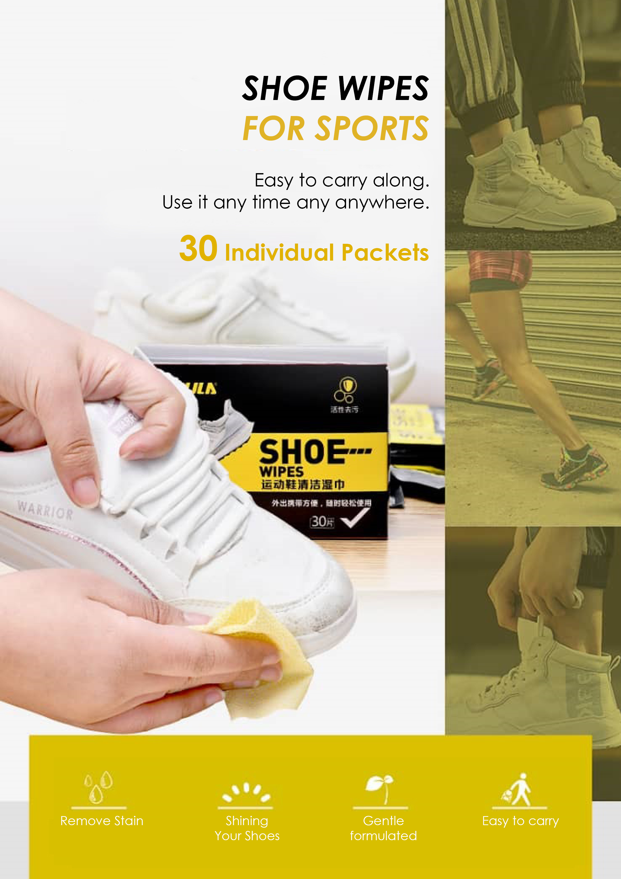 30pack/Box Shoe Wipes Disposable Shoe Cleaning Care for Sneakers Quick  Wet Wipes, Individually Wrapped