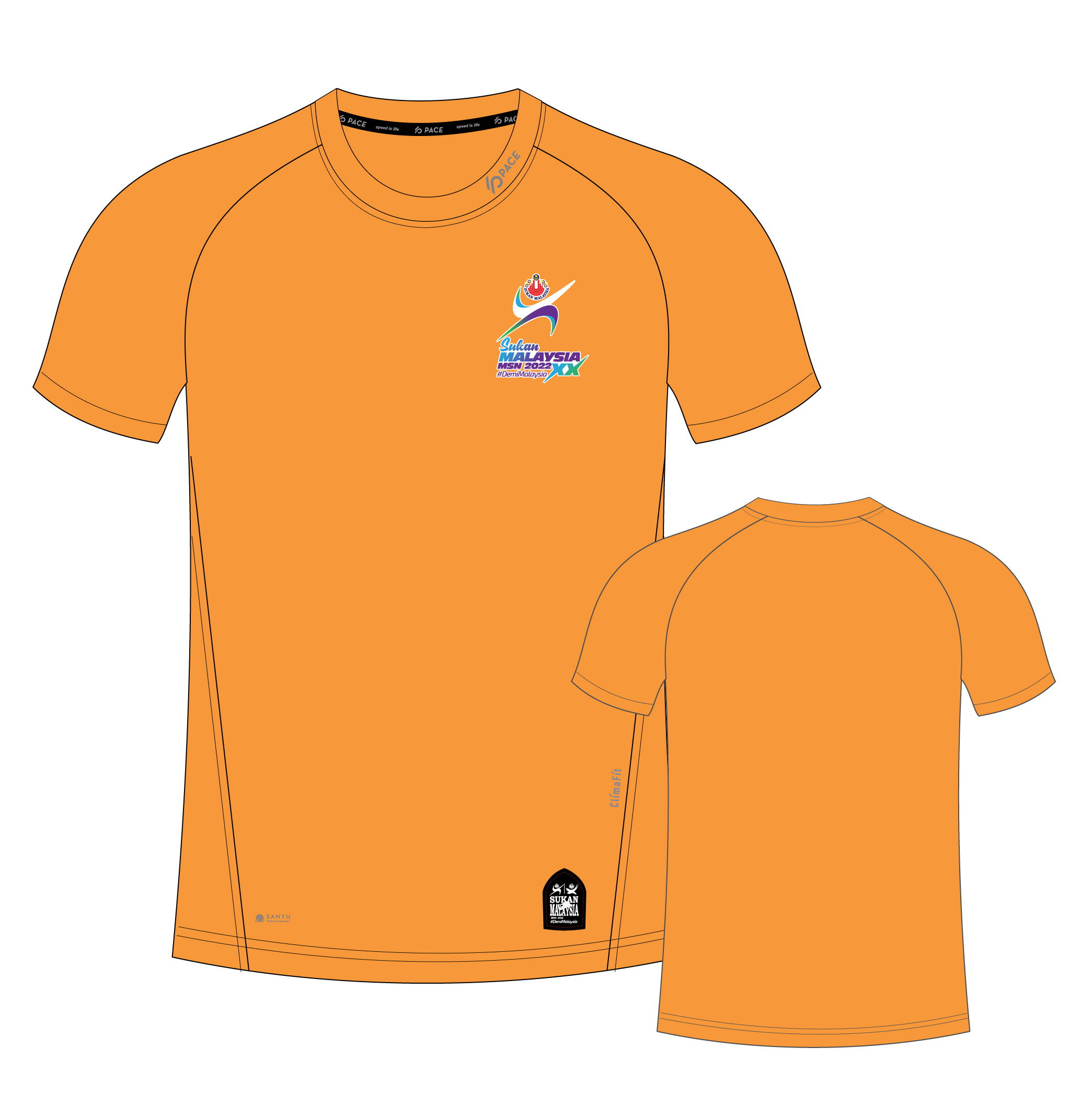Sukan Malaysia XX MSN 2022 - ClimaFIt (Short Sleeve) | Bright Orange | Ocean Green | Black | Hyper Blue