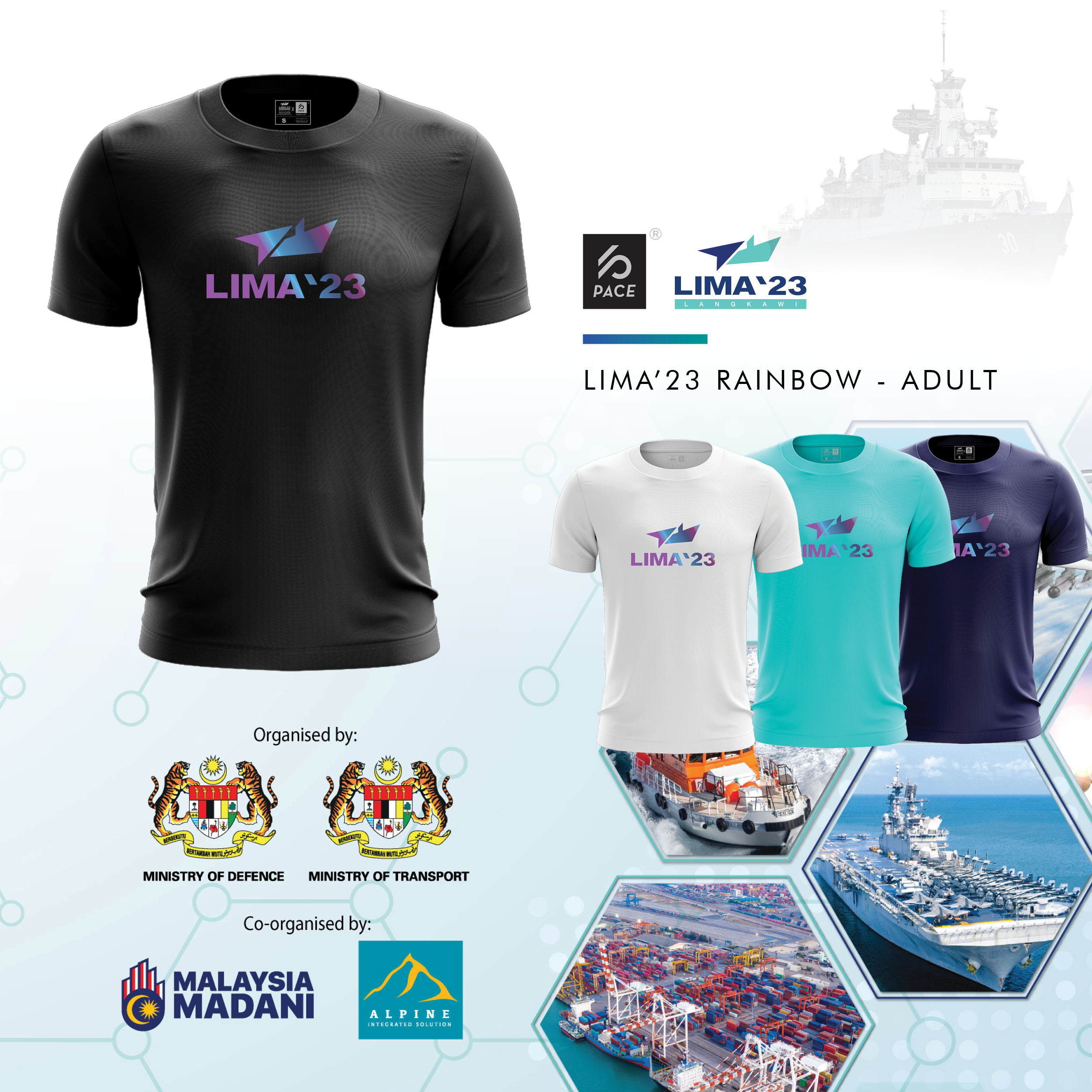 LIMA'23 Rainbow Reflective Tee Shirt Black, White, Navy & Tiffanny Blue