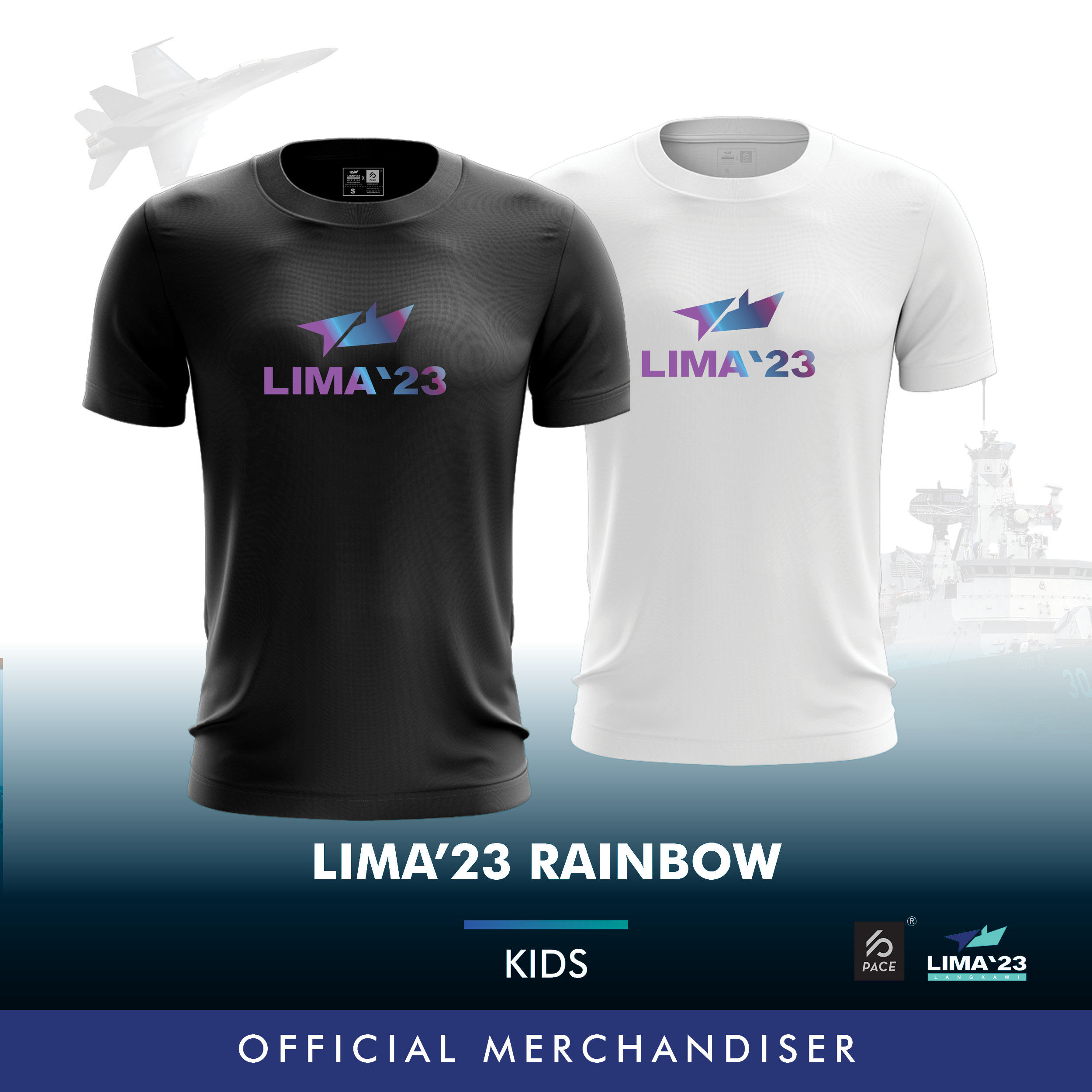 LIMA'23 Kids Rainbow Reflective Tee Shirt Black & White