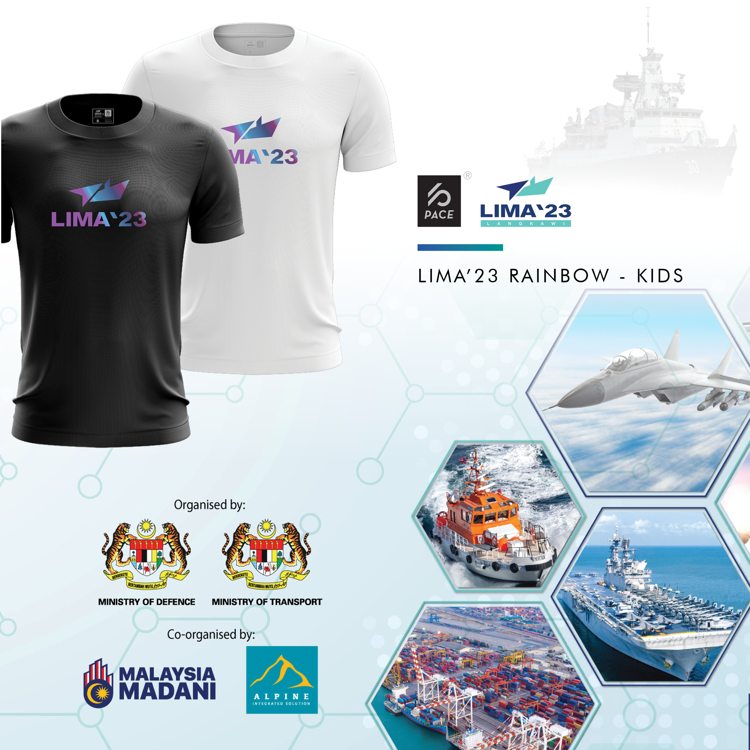 LIMA'23 Kids Rainbow Reflective Tee Shirt Black & White