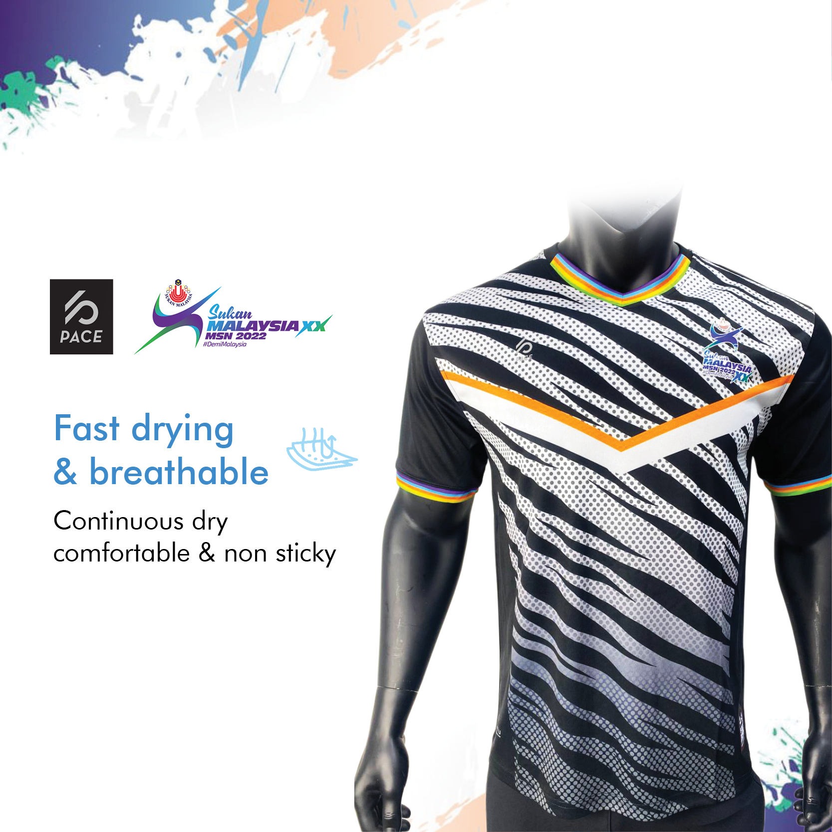BLACK SPORT V NECK  T-SHIRT - Sukan Malaysia XX MSN 2022 SUKMA 20T610