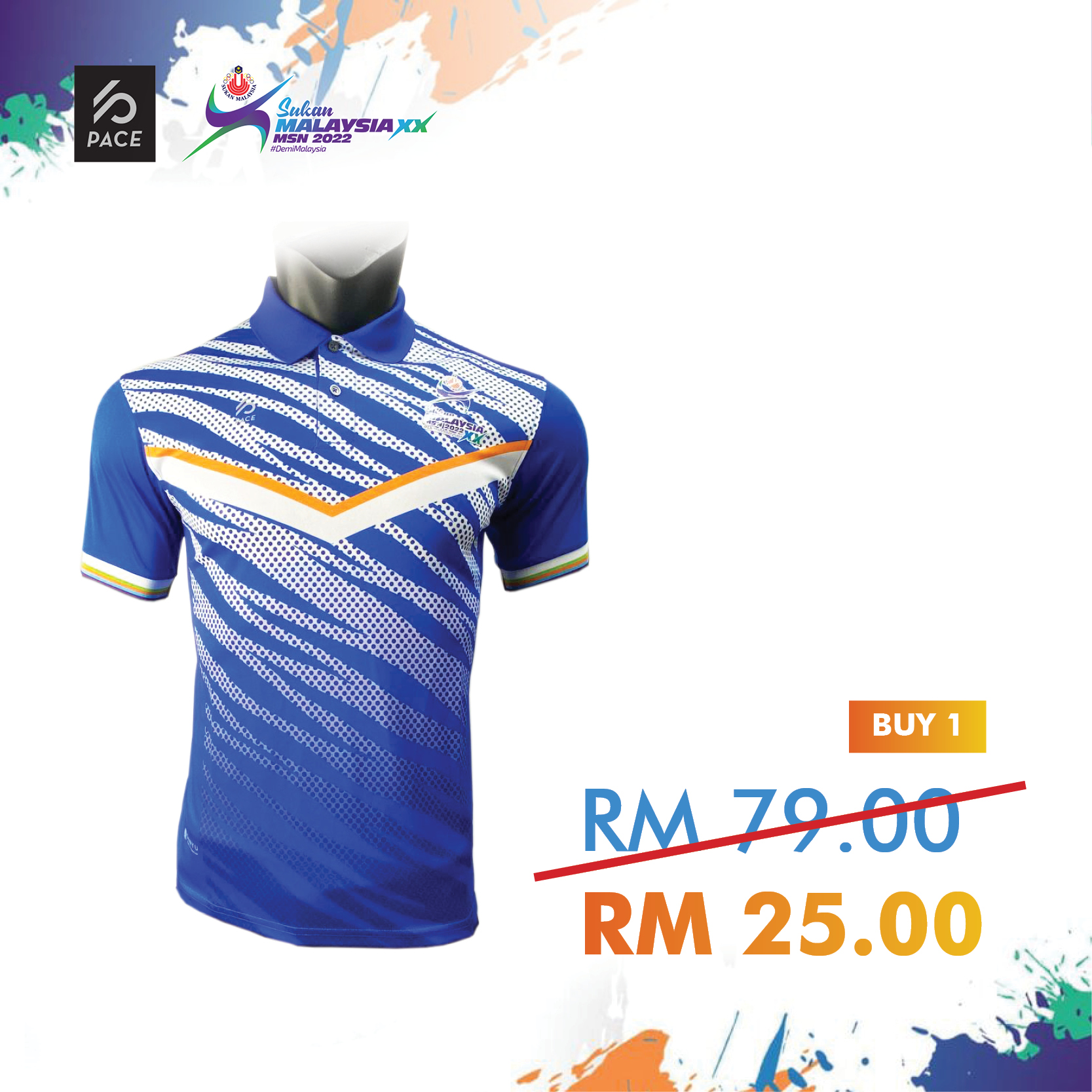 ROYAL BLUE POLO SHIRT SPORT COLLAR  T-SHIRT - Sukan Malaysia XX MSN 2022 SUKMA 20P810