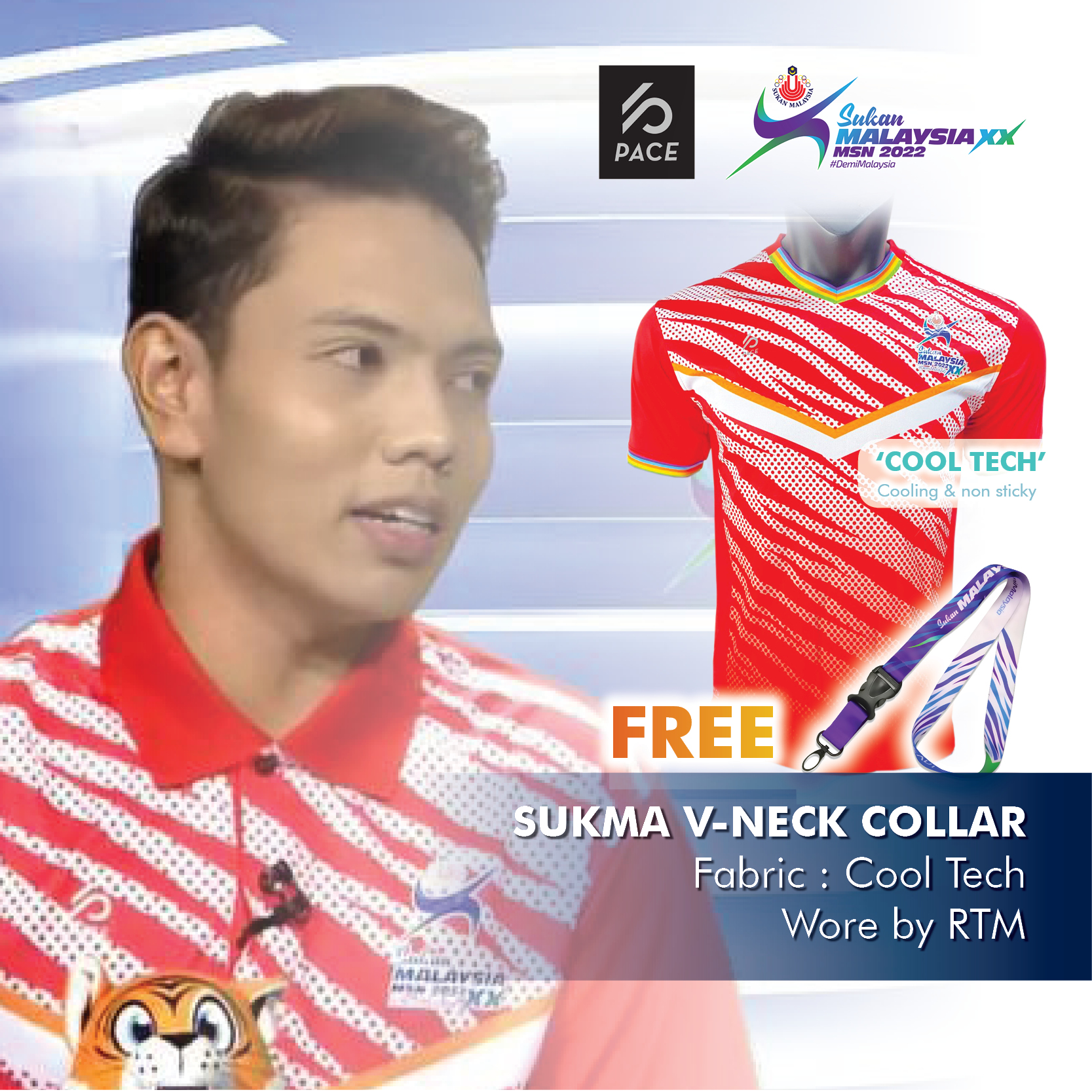 RED SPORT V NECK  T-SHIRT - Sukan Malaysia XX MSN 2022 SUKMA 20T610