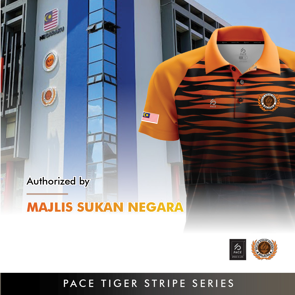 PACE TIGER STRIPE SERIES -TEAM MALAYSIA POLO TEE - ORG
