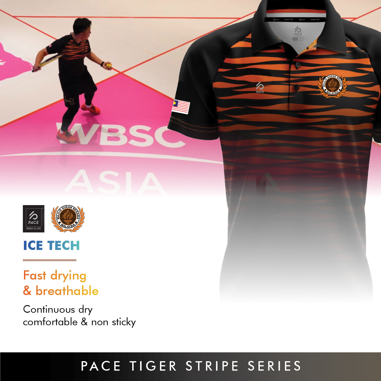 PACE TIGER STRIPE SERIES -TEAM MALAYSIA POLO TEE - ORG