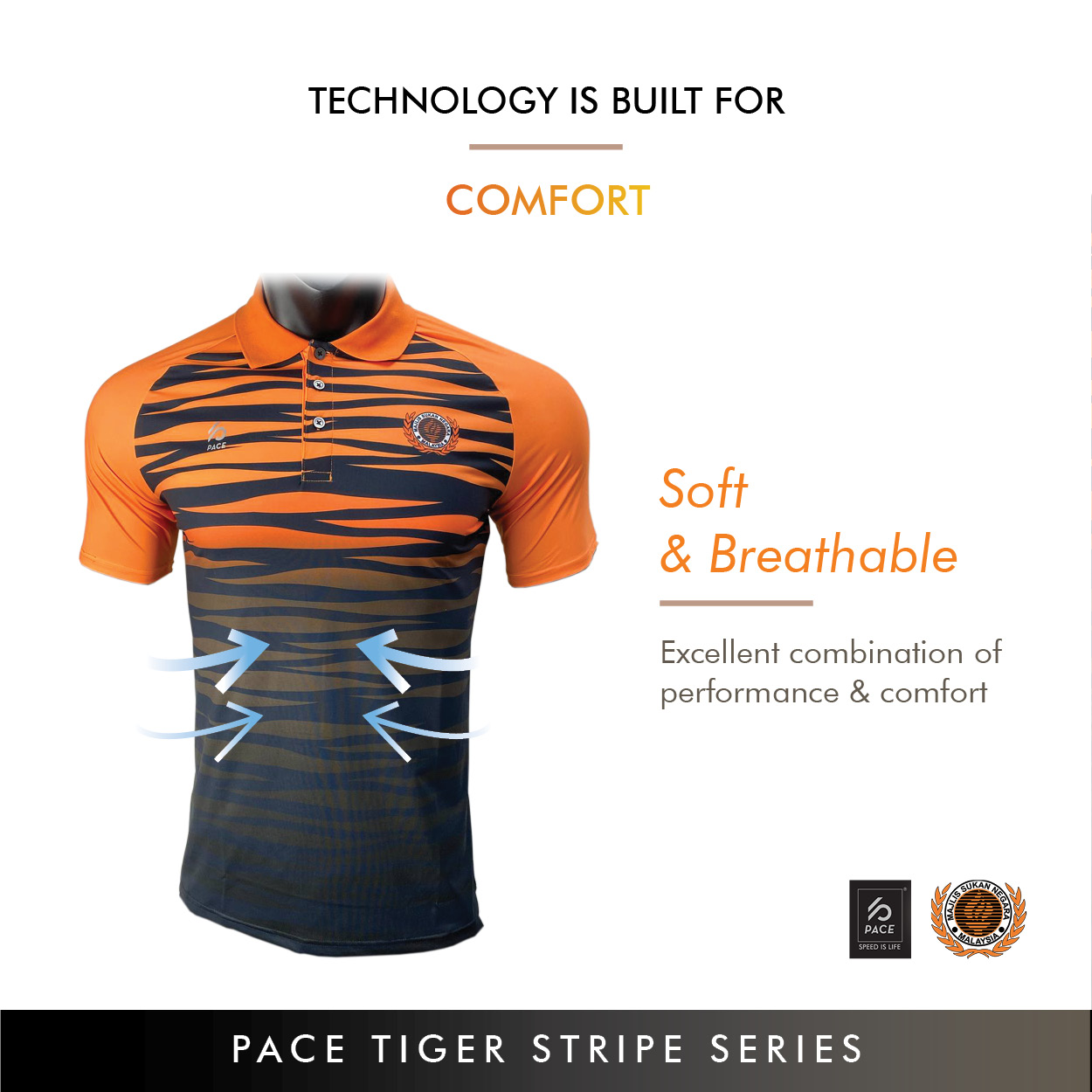 PACE TIGER STRIPE SERIES -TEAM MALAYSIA POLO TEE - ORG