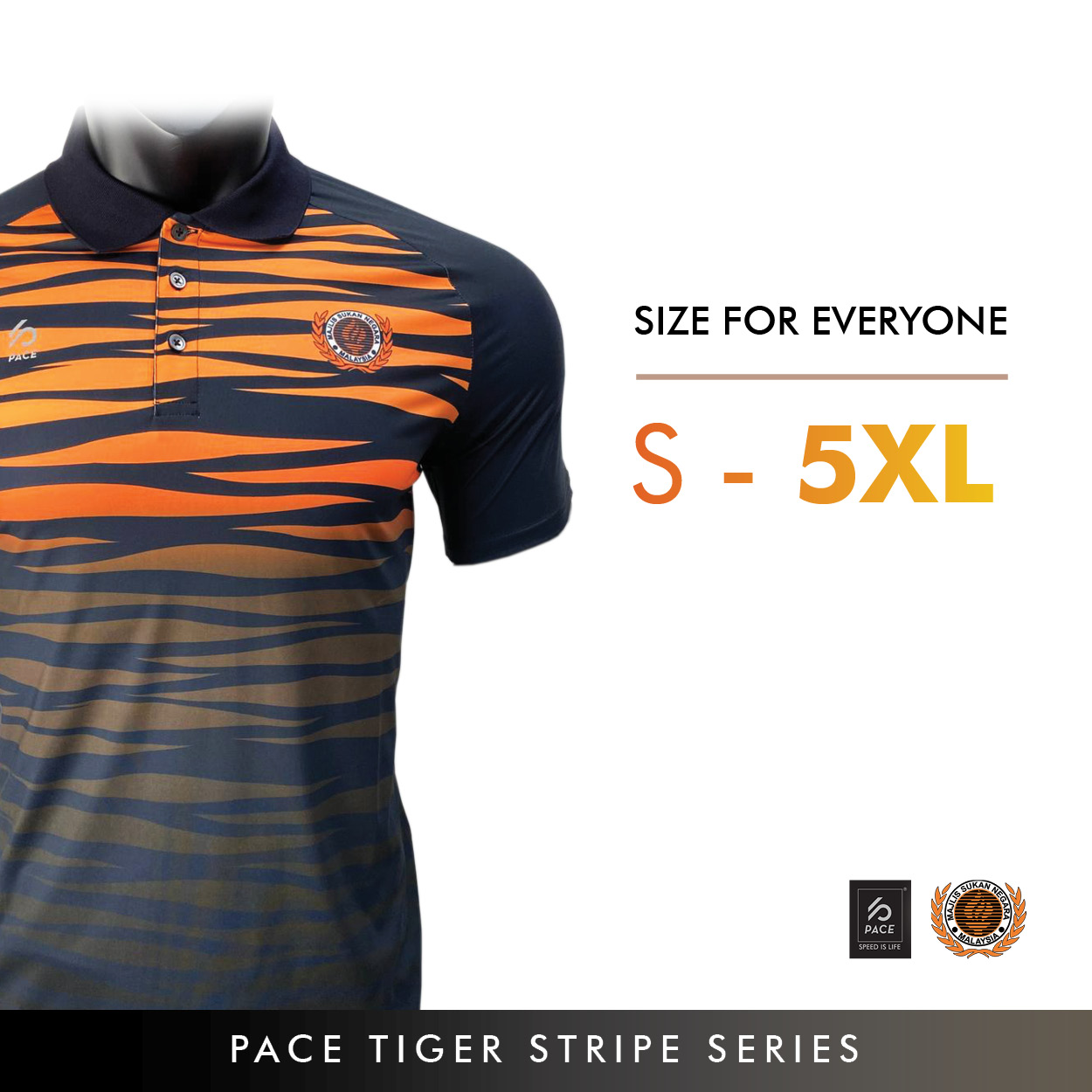 PACE TIGER STRIPE SERIES -TEAM MALAYSIA POLO TEE - BLK