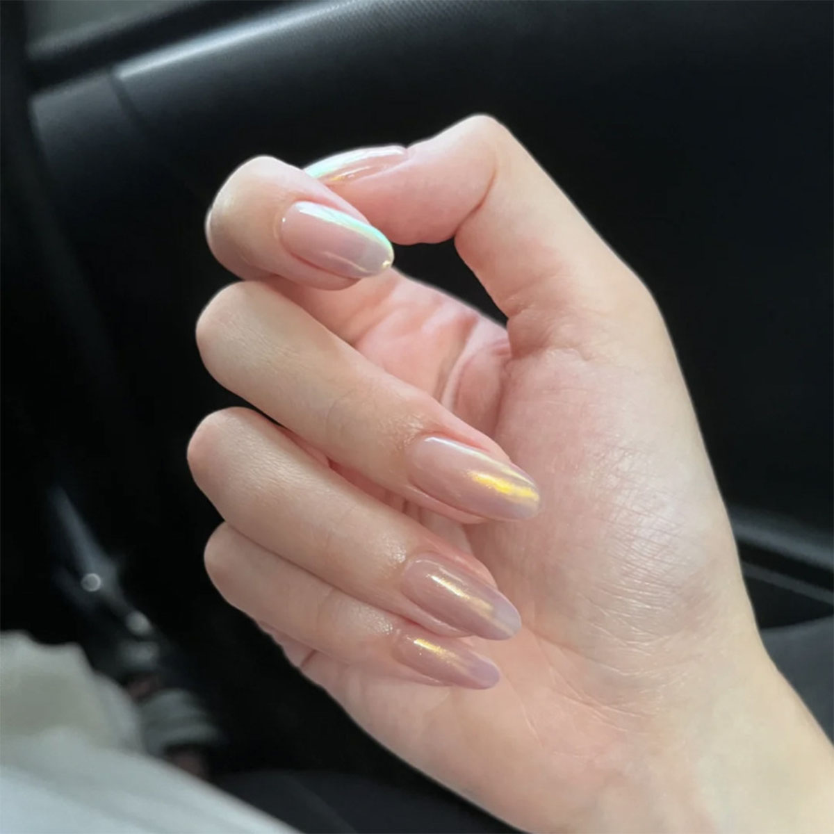 Flattering pearl white almond nails